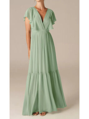 AW BRIDAL 4 S sage green Lars chiffon bridesmaid party gala maxi dress NEW 0B7